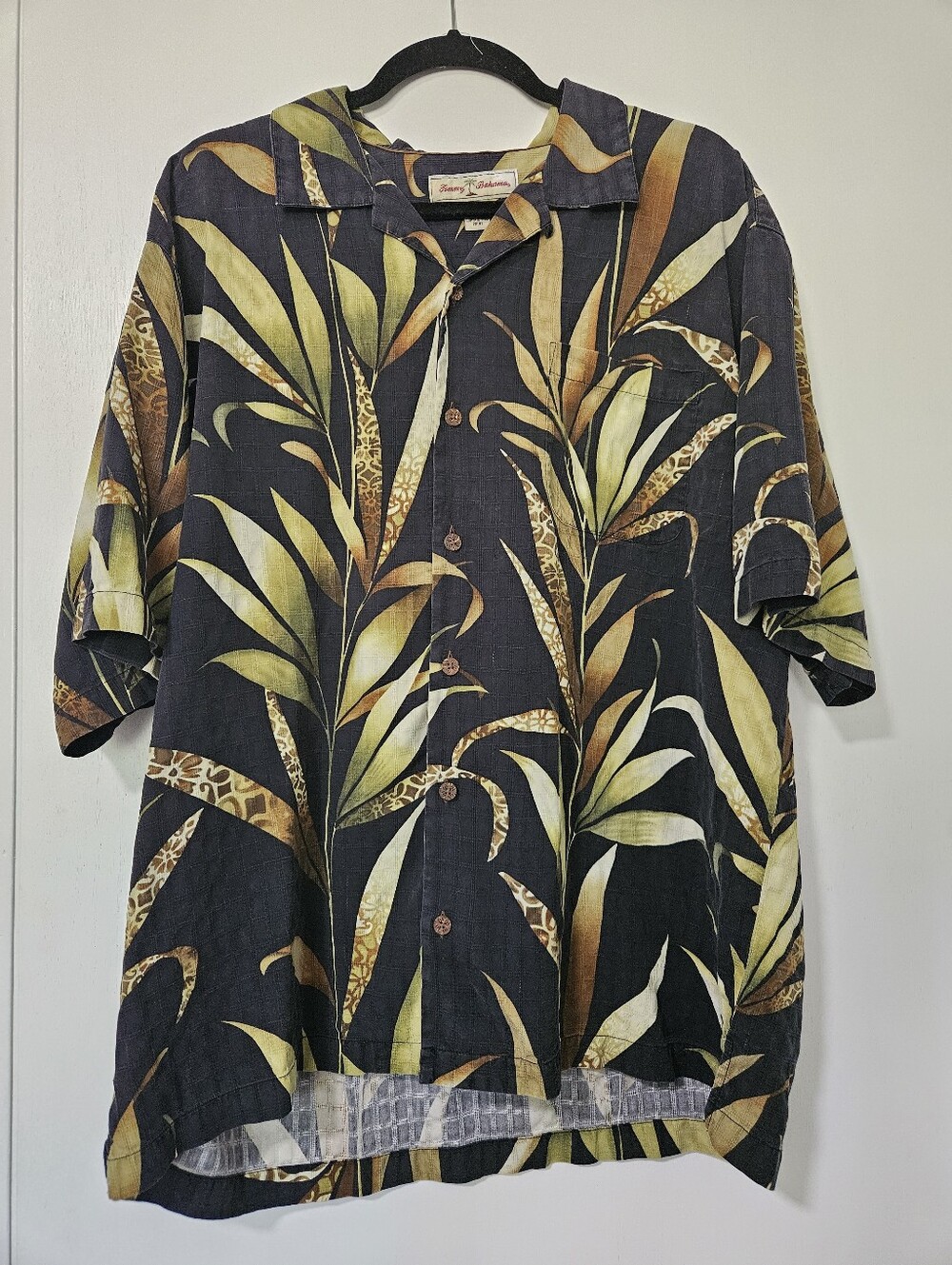 Tommy Bahama Black 100% Silk Tropical Palm Leaf Hawaiian Camp Shirt XL